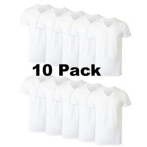 Hanes Men's White V-Neck Cotton Undershirt, 10-Pack